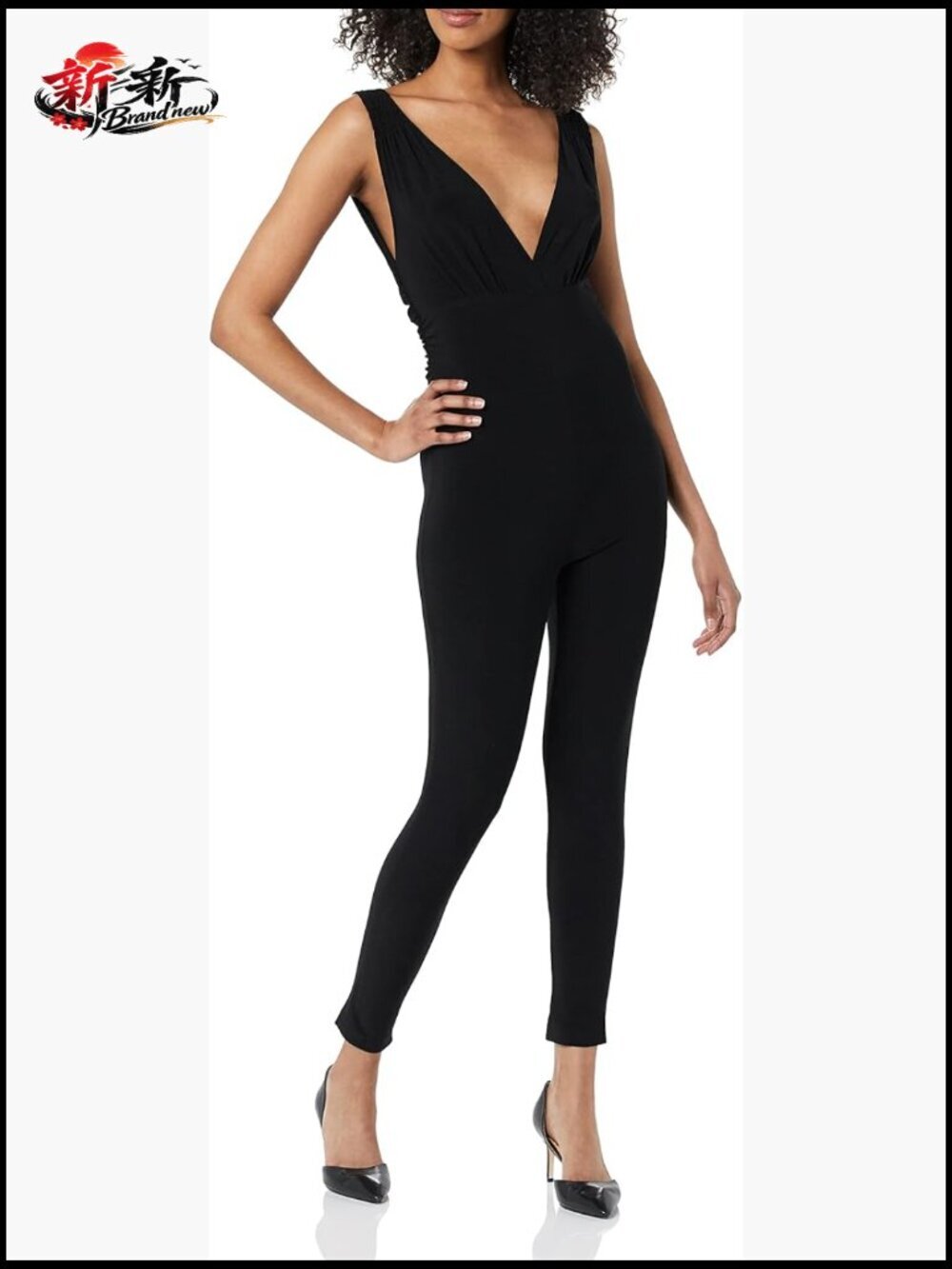 Stretch Jersey Catsuit with V-Neck and Slim Fit